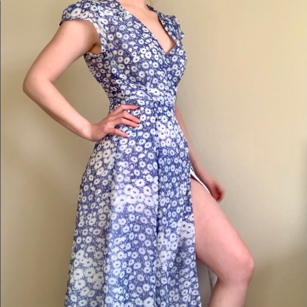 Urban Outfitters Blue Floral Wrap Dress